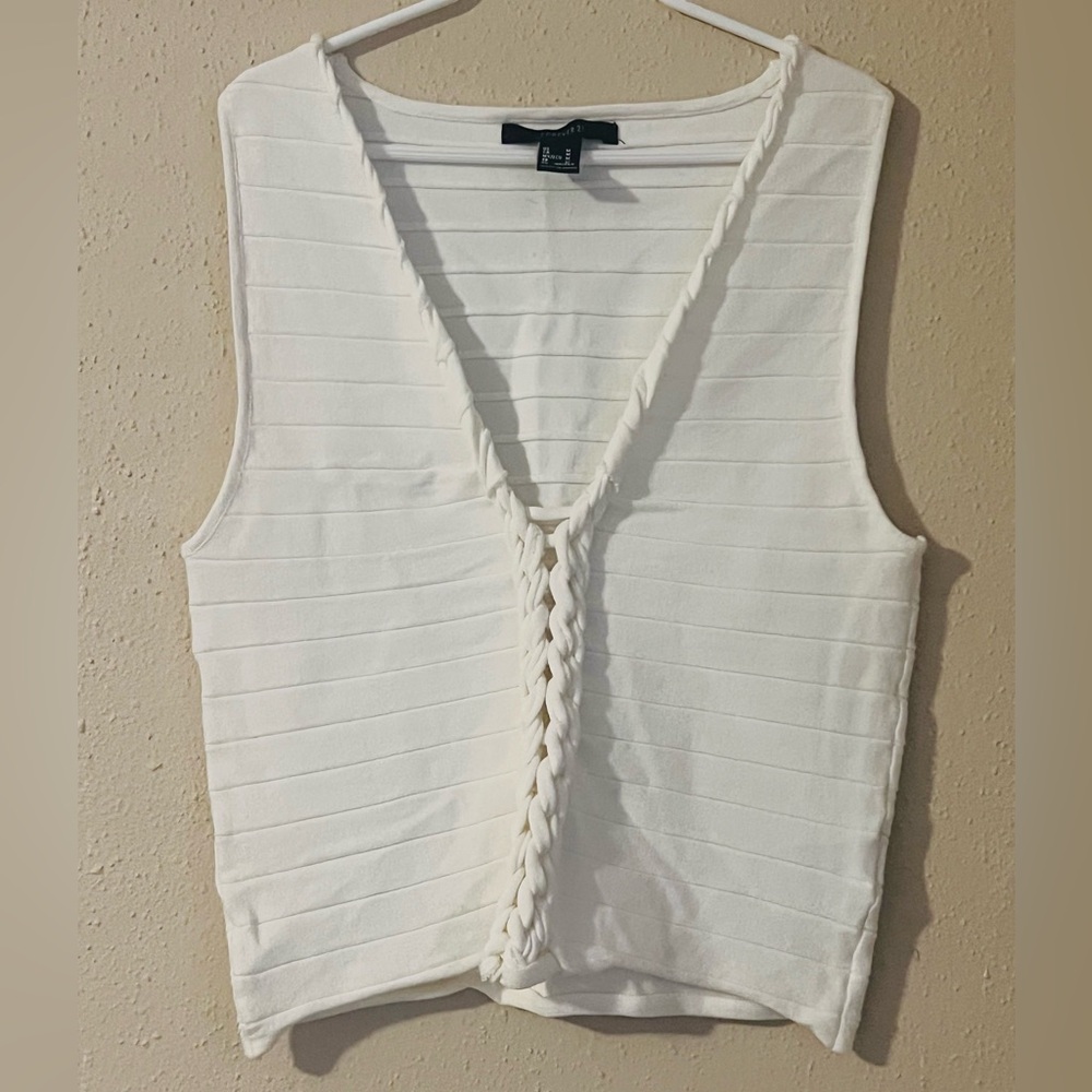 Forever 21 White Braided V-Neck Cropped Tank